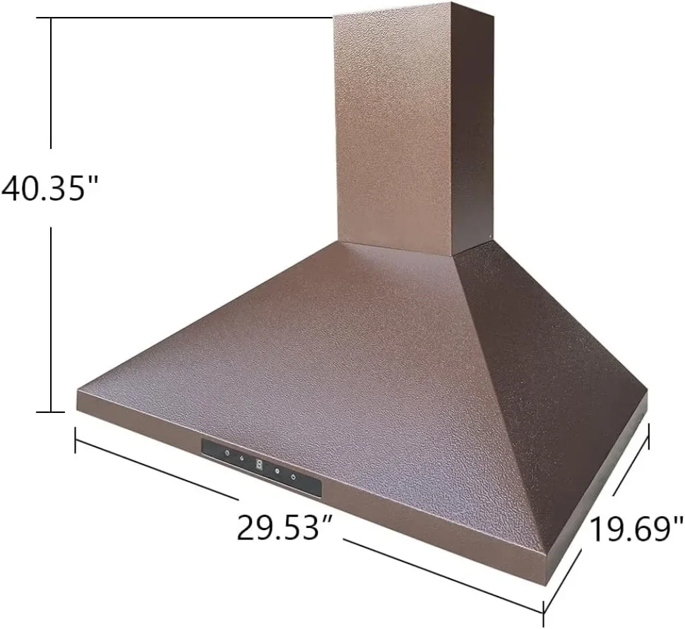 Cappa da cucina da 30 pollici con montaggio a parete canalizzata/senza condotto convertibile, cappa di sfiato in rame con ventola di scarico a 4 velocità, luci, pannello di controllo touch