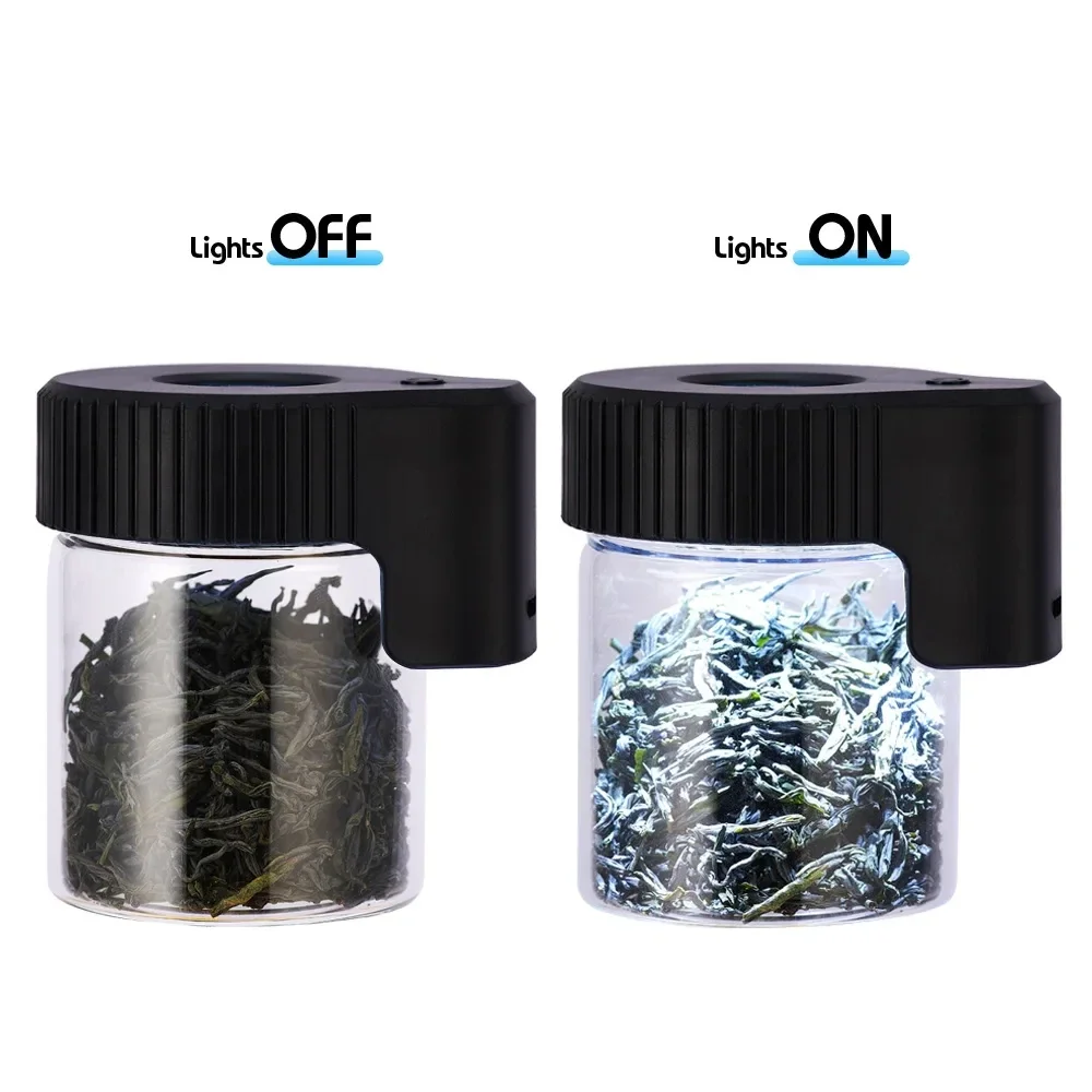 

LED Luminous Dry Herb Storage Jar Magnifier Transparent Glass Storage Spices Tobacco Box Grass Container Smoking Accessories