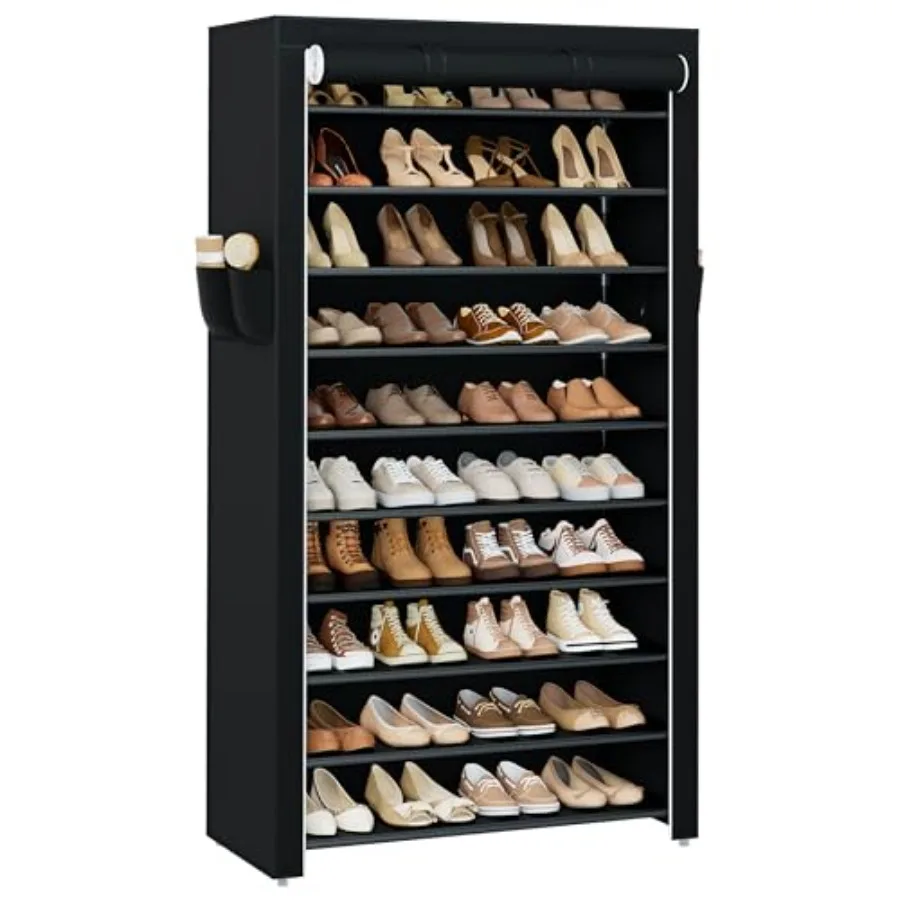 

Shoe Rack with Covers 10 Tiers Tall Shoe Rack Organizer Large Capacity Shoe Shelf Storage Hold 40 Pairs of Shoes Vertical Shoe