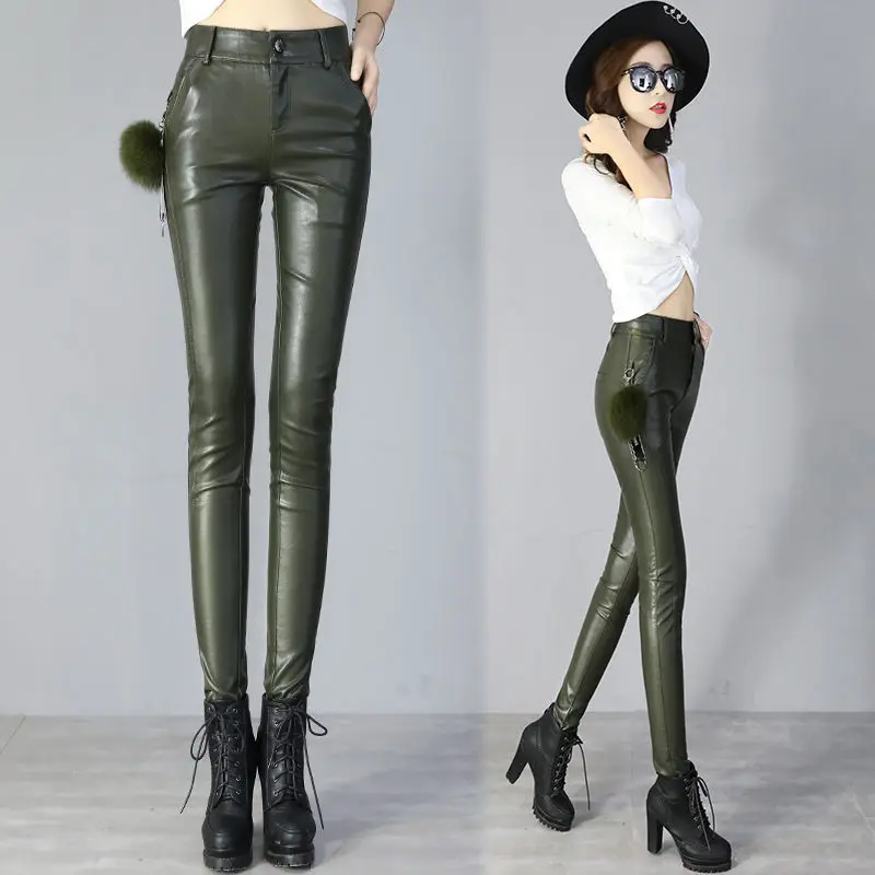 2024 New Women PU Leather Pants High Waist Skinny Fashionable Leggings Elastic Trousers Tide Long Jeggings Streetwear T744