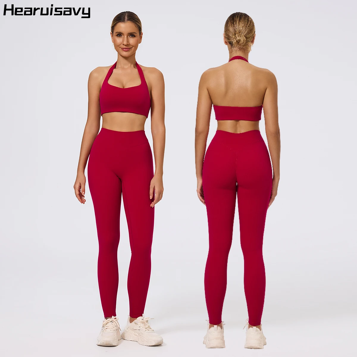 

Hearuisavy 2Pcs Women's Sports Suit Sports Bra with High Waist Stretch Yoga Pants Breathable Fitness Running Gym Pilates Tight