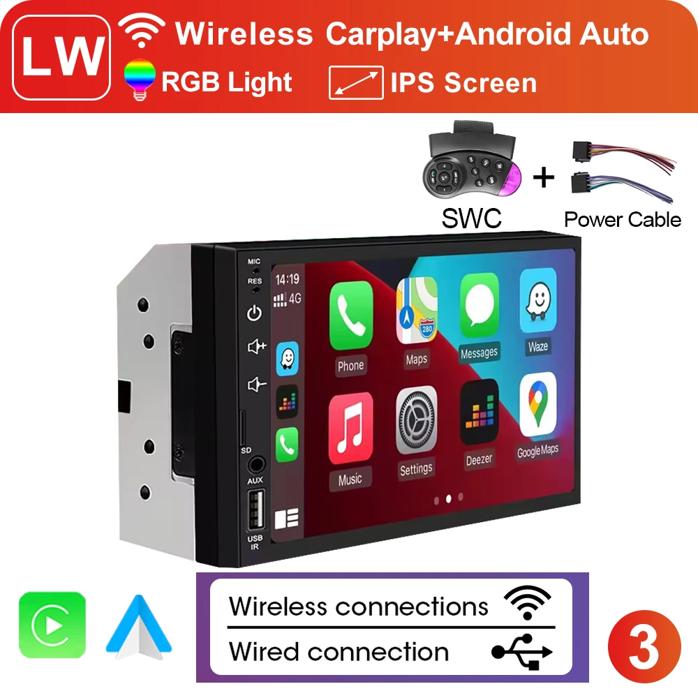 XIMA 7 inch universele 2-DIN draadloze en bedrade CarPlay Android Auto autoradio multimediasysteem MP5 audio 2-DIN autoradio - afbeelding 1