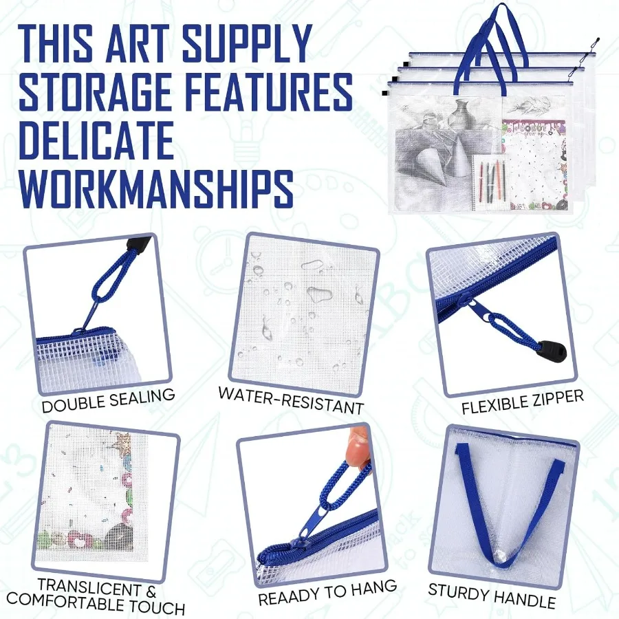 Cunno Custodia per portafoglio artistico da 3 pezzi Borsa portaoggetti artistica grande da 24 x 36 pollici con cerniera e maniglia per organizer trasparente per la scuola posteriore