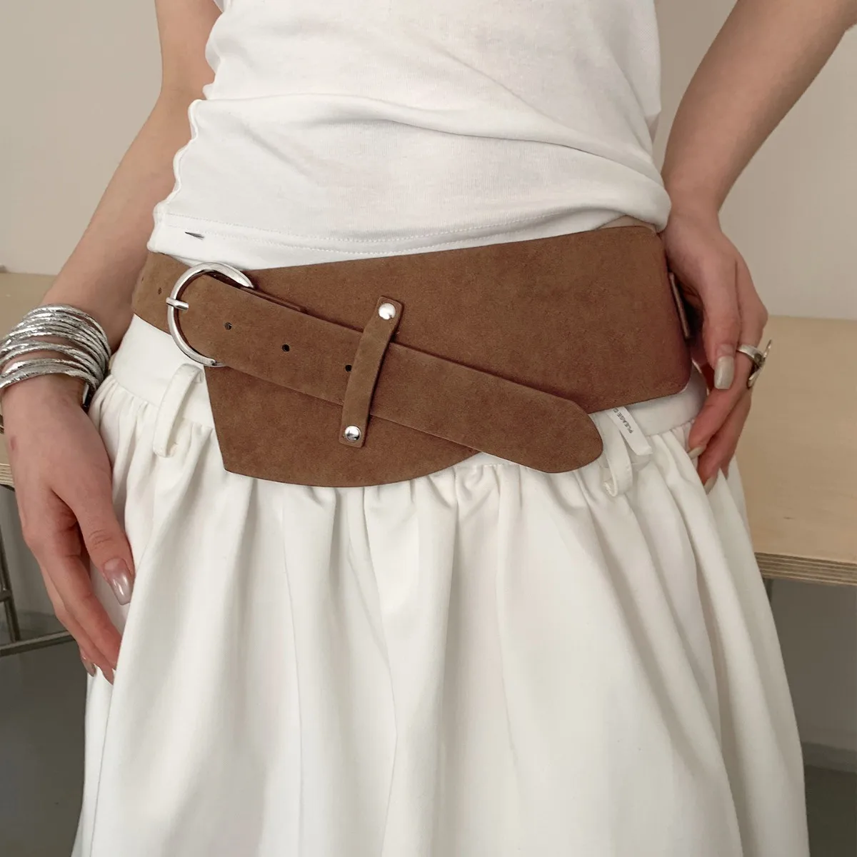 Suede Irregular Waist Belt for Women Fashion Dress Matching Slimming Waistband Versatile for Daily Wear