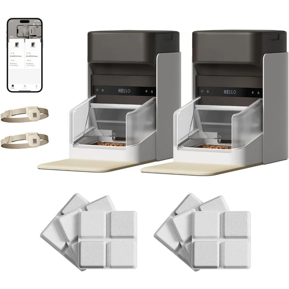Free shipping-Bundle of Upgraded RFID Automatic Cat Feeder,2 Packs 5G Wi-Fi Automatic Pet Feeder,3L Auto Cat Feeder App Control