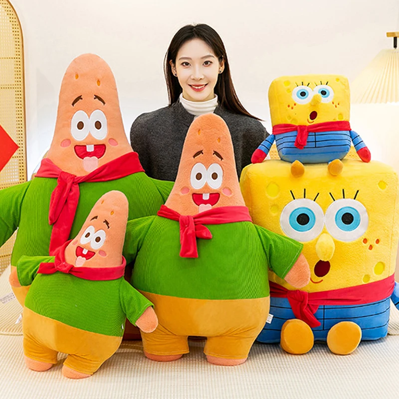 

40-80cm Yellow Sponge Patrick Star Plush Toys Cartoon Cute Plushie Anime Birthday Pillow Doll Stuffed Gift for Kids Xmas