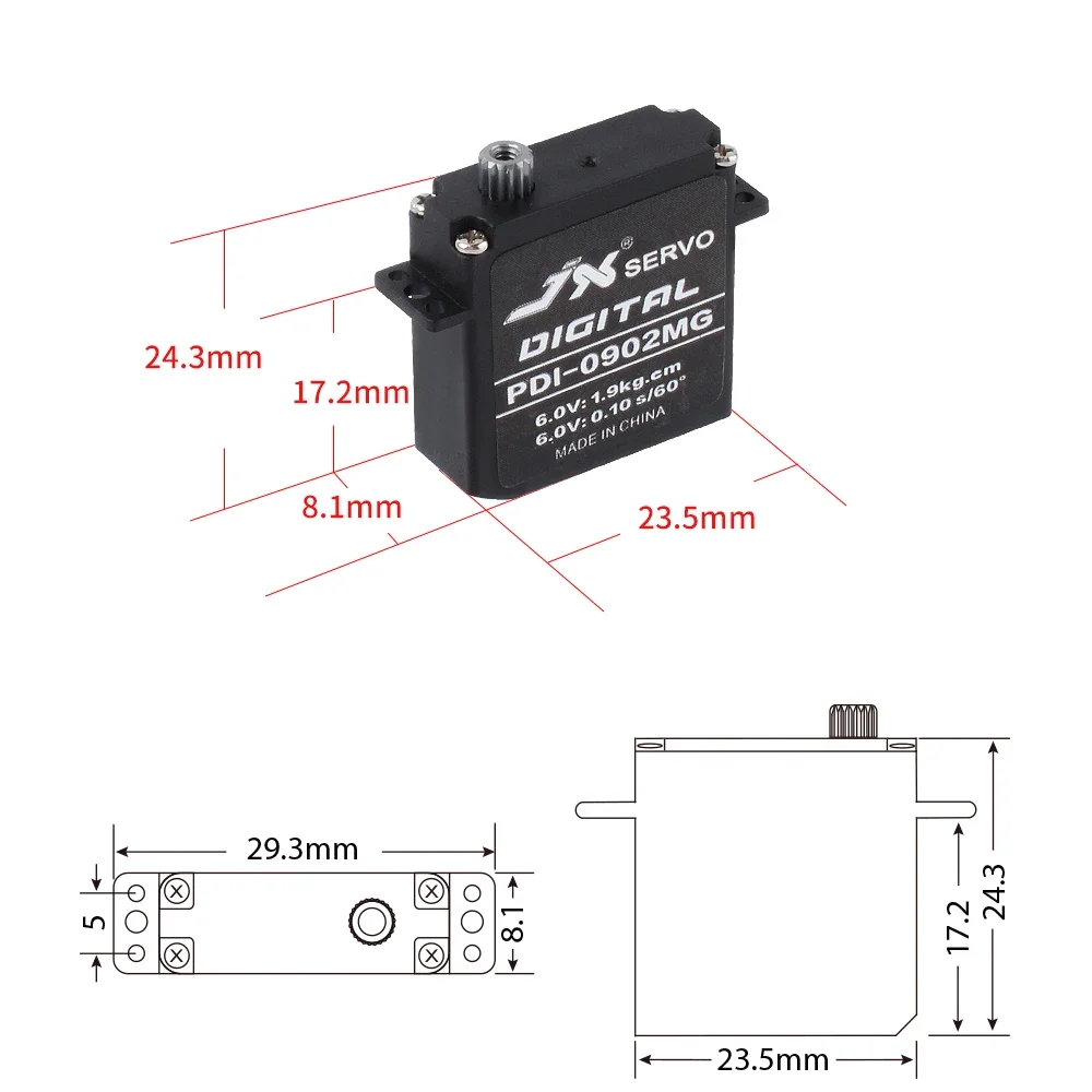 JX PDI-0902MG 9.4g 2.6kgf・cm@6V Digital Metal Gear Servo-High-Torque for RC Planes Ailerons,Robots Joints&Helicopters Tail Rotor