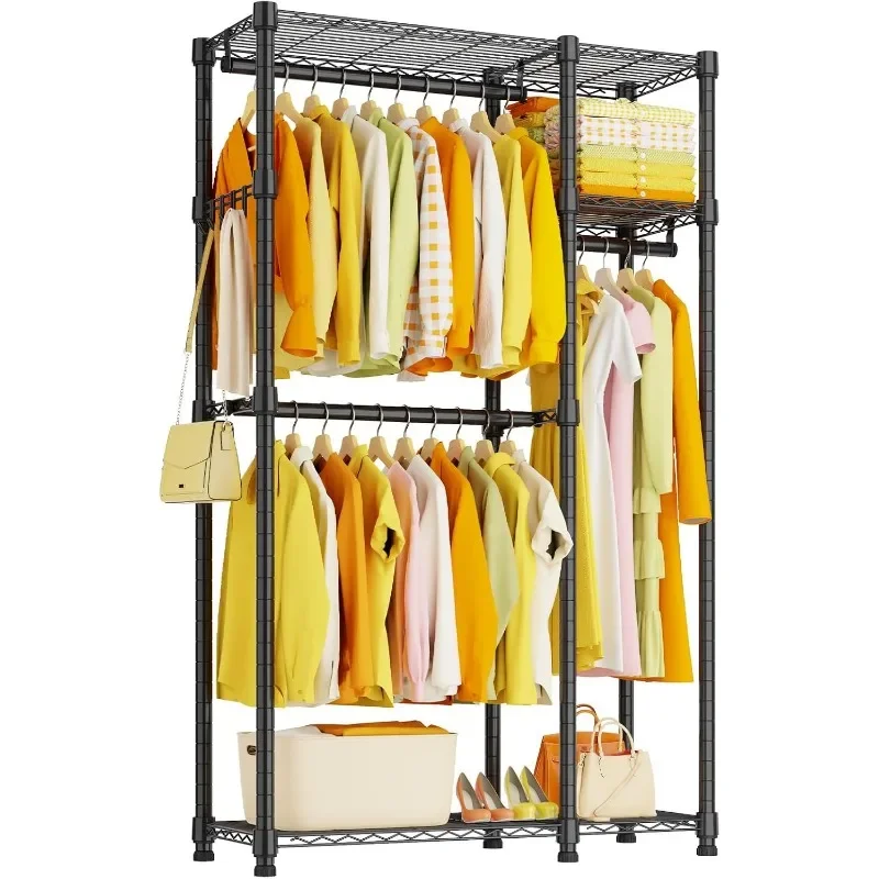 Heavy Duty Clothes Racks Portable: 850LBS Closet Storage Organizer Garment Clothing Racks for Hanging Coat with Shelves