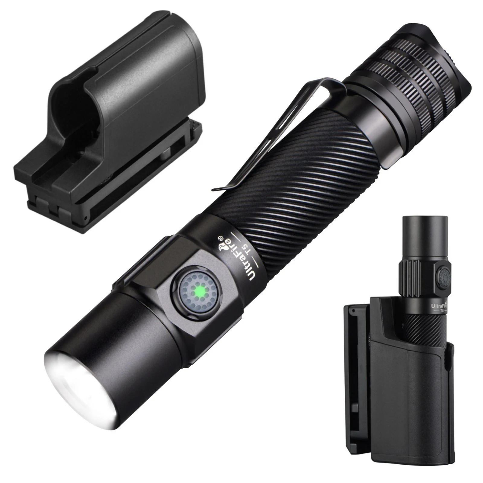 UltraFire T5 Military Tactical Flashlight 1800LM Powerful USB Rechargeable Torch 18650 LED Lamp with Dual Switch Power Indicator