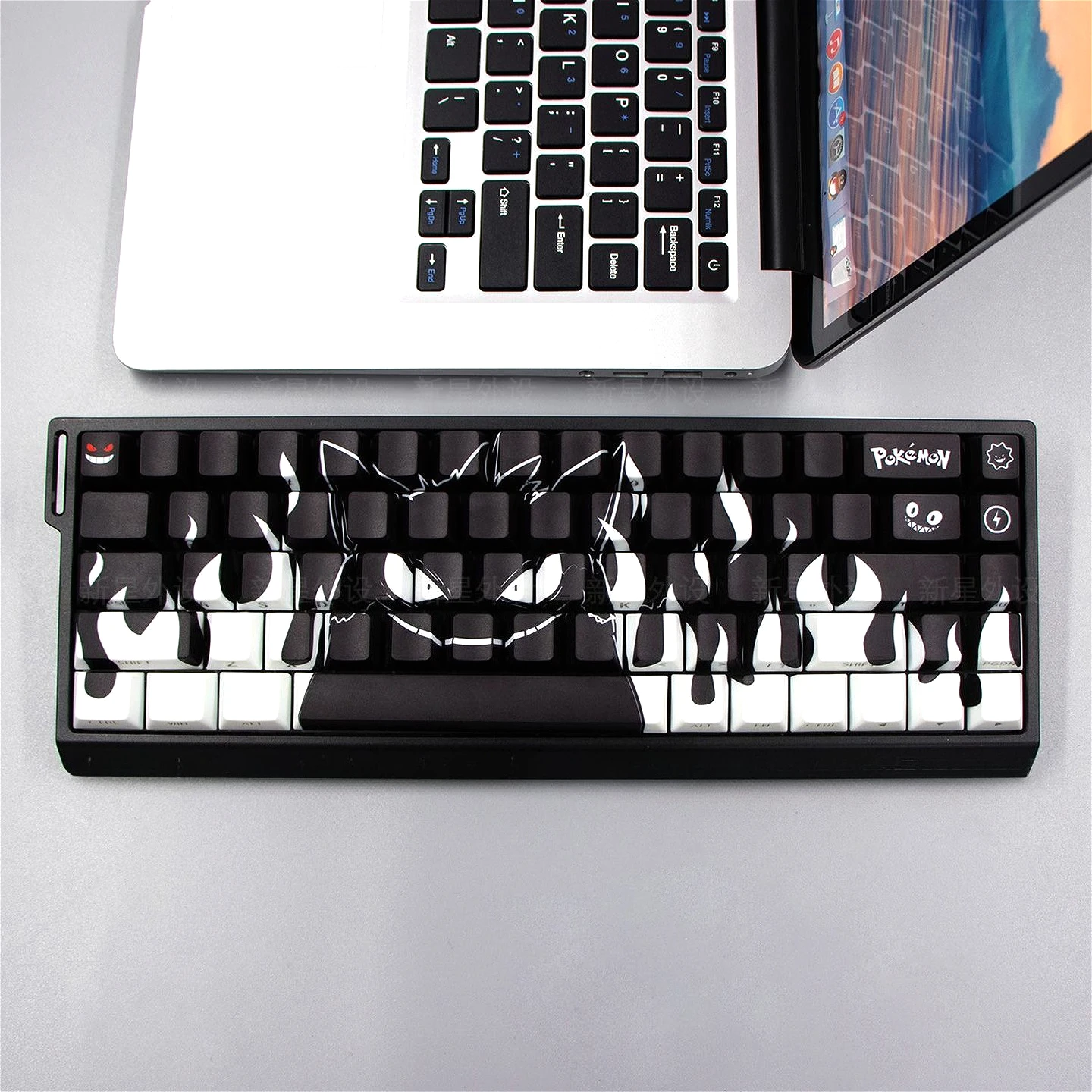 

Grimace, Anime Side Carved Translucent Cherry Key Cap PBT 74 Key, 60/65/68 Layout Mechanical Keyboard