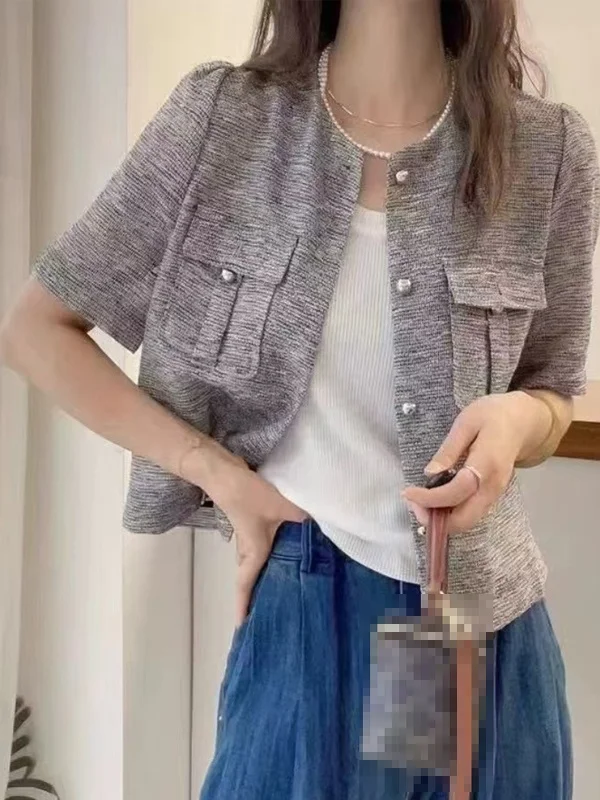 

Chic Loose ort Sve Women's Jaet Single Button Faionable Anti-Aging High-End Sensation Trendy Top Summer Commute Sle