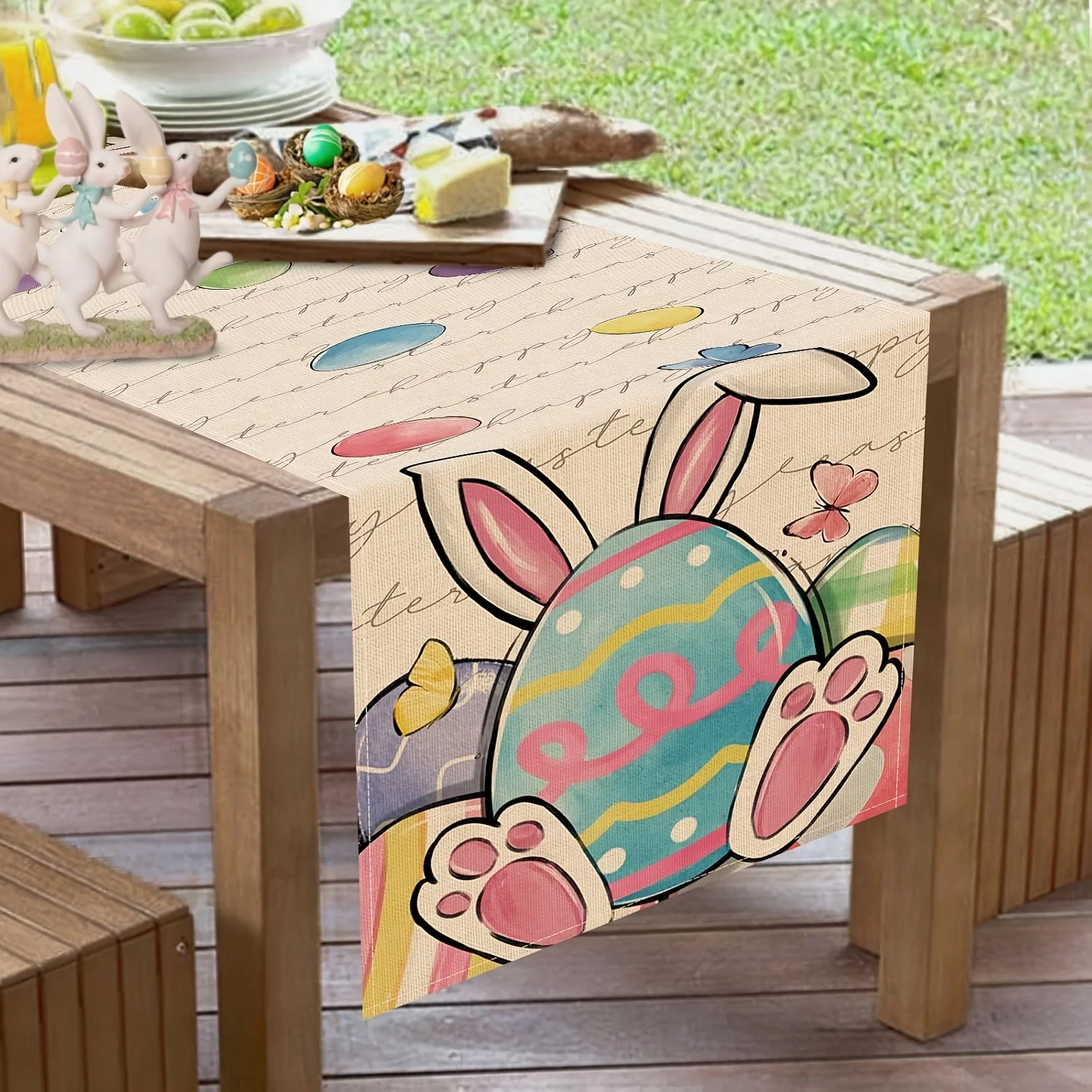 Easter Linen Table Runner | Bunny Ears Woven Rectangular | Indoor Outdoor Party Dining Decor - Easter Must-Have!