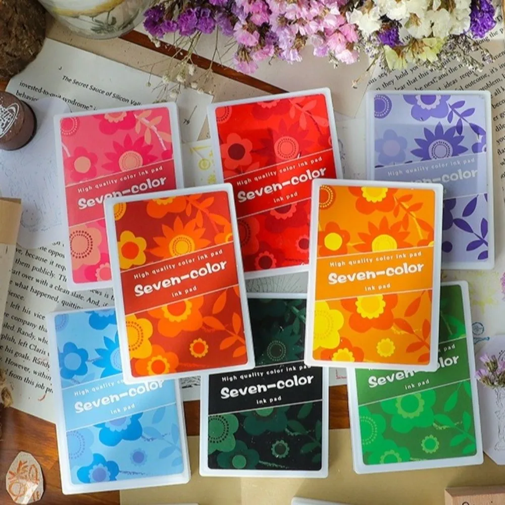 Water-Based Water-Based Ink Pad 7 Colors Colorful Rubber Stamp Ink Pad Sponge Box Set Finger Painting Ink Pad DIY