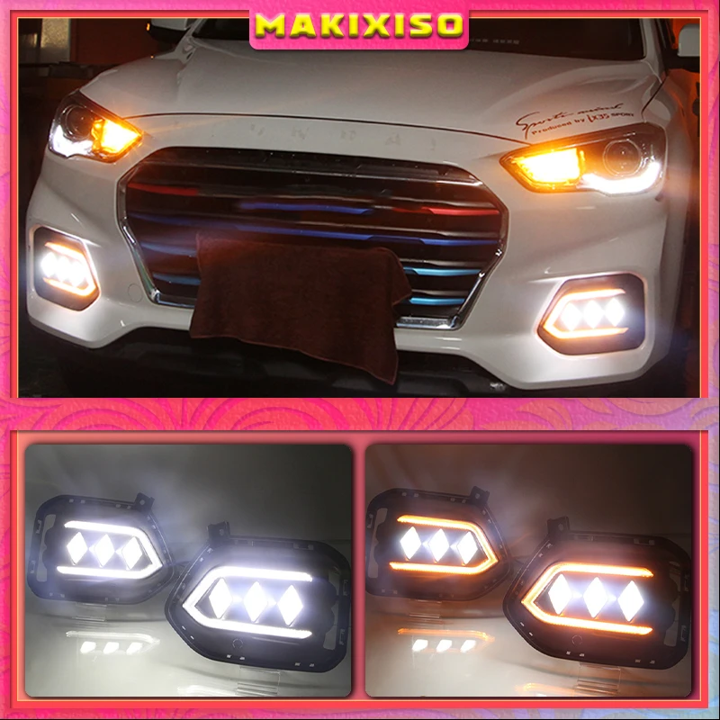 

2PCS For Hyundai IX35 2018 2019 Flowing Turn Yellow Signal Function 12V Car DRL LED Daytime Running Light Fog Lamp