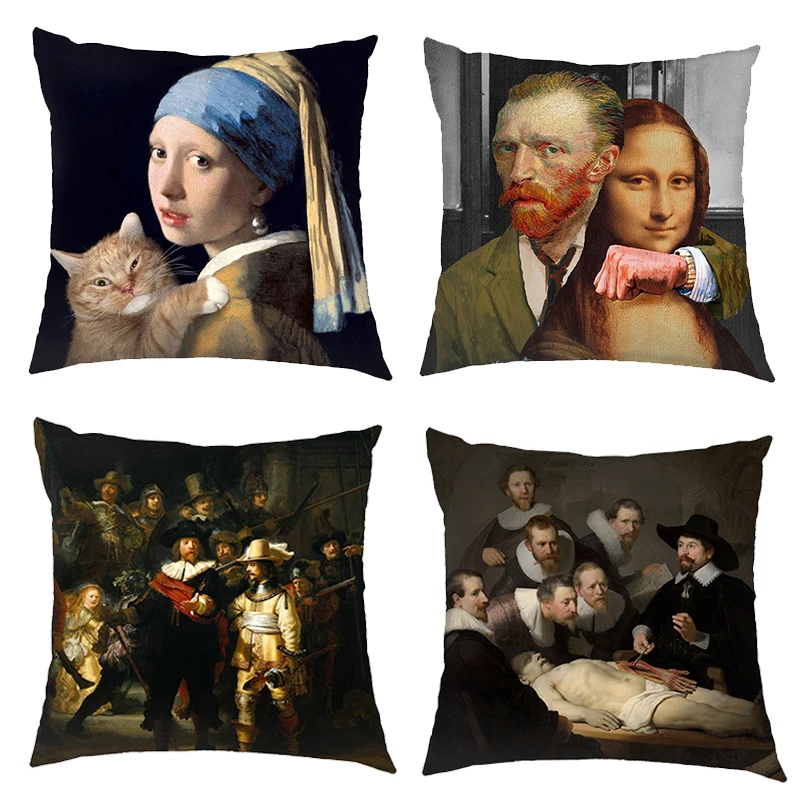 Mona Lisa Da Vinci Art Oil Painting Cushion Covers Pillowcase Home Decor Seat Sofa Car Office Throw Pillow Cover for Living Room