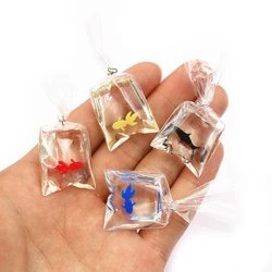 10pcs 50x23mm Transparent Water Bag Fish Resin Charms Funny Ocean Coral Goldfish Pendant For Earring Keychain DIY Jewelry Make