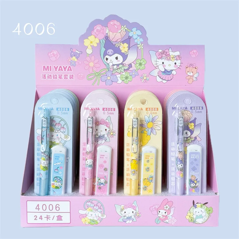 

24pcs New Cartoon Sanrio Automatic Pencil Set Press Pencil Mechanical Pencil Student Writing Stationery Kids Gift