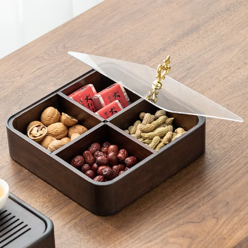  Desktop Nut Tray, Four-Compartment Fruit Box, Transparent Lid Organizer, Acrylic Storage Box for Kitchen or Pantry