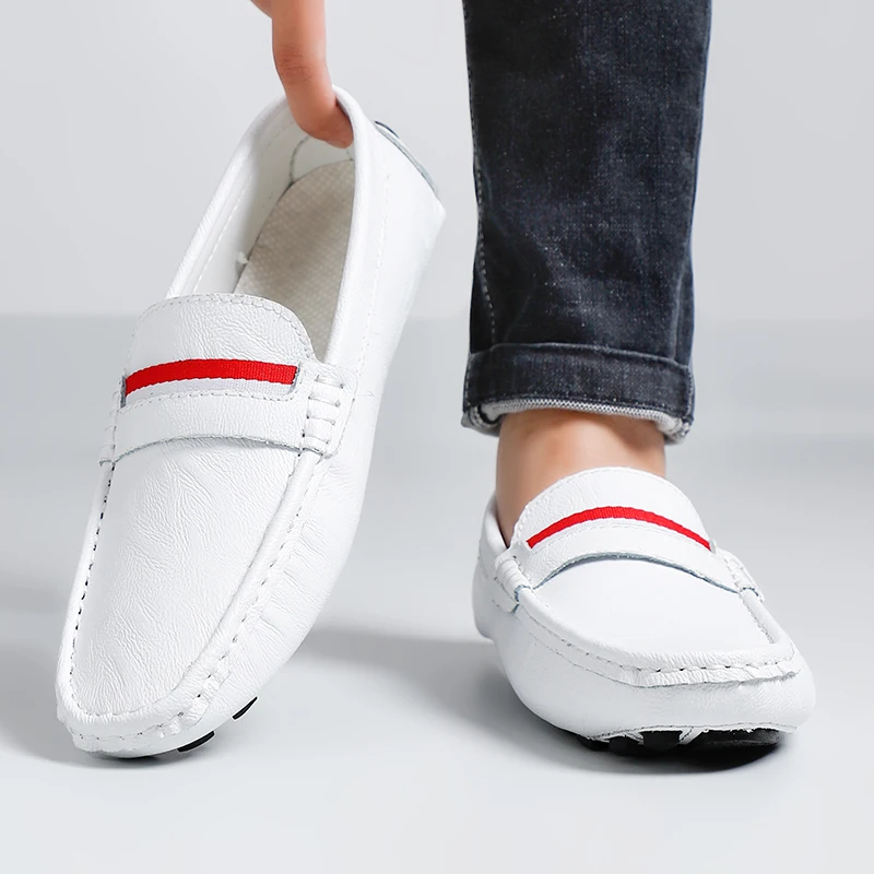 

White Soft Leather Men Loafers Leisure Walk Male Casual Shoes Moccasins Breathable Sneakers Men Driving Shoes Comfort Boat Flats