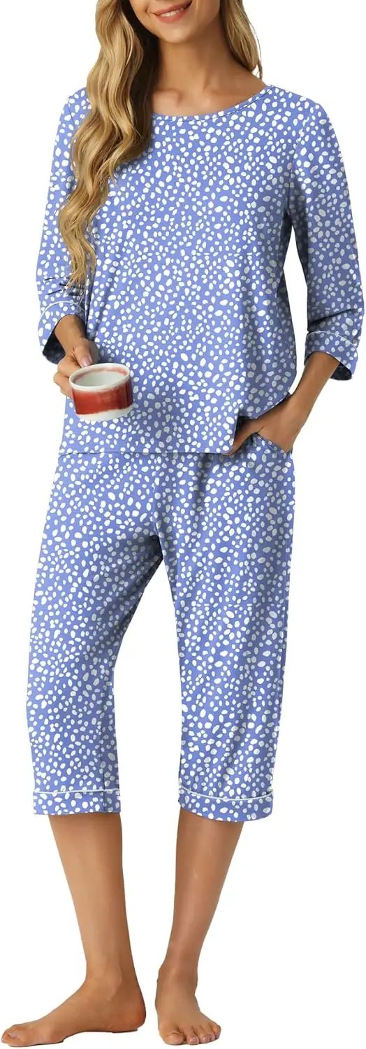 

Women's Pajama Set Capri Pjs Sets 2 Piece Soft Lounge Sets Sleepwear with Pockets