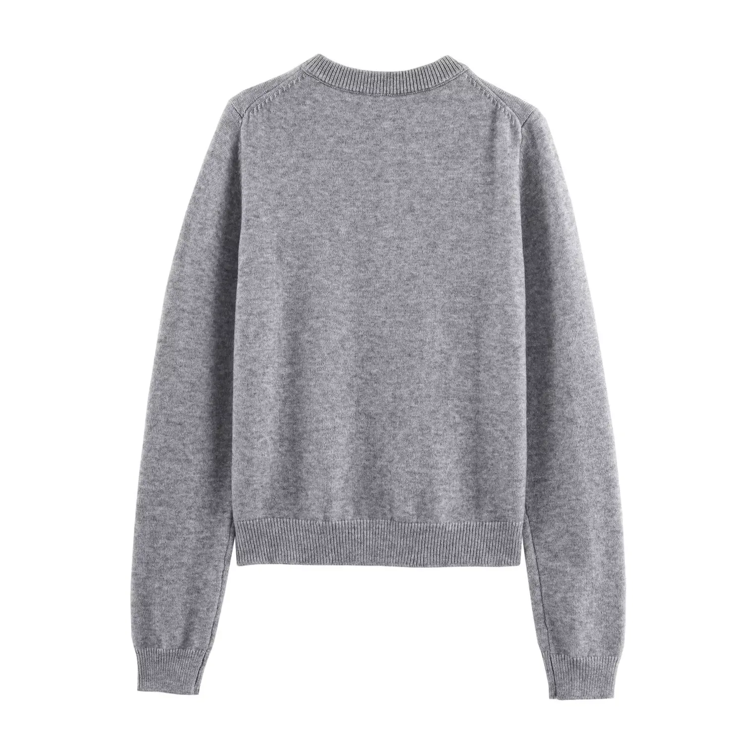 Nueva llegada de las mujeres chaqueta de manga larga cuello redondo Primavera/otoño de longitud corta Slim-Fit solo botón chaqueta de suéter de manga larga
