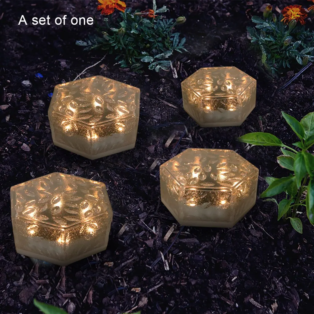 ไฟสนามกันน้ำพลังงานแสงอาทิตย์ทรงหกเหลี่ยมตกแต่งโคมไฟอิฐน้ำแข็งสำหรับสวนบันได (B)