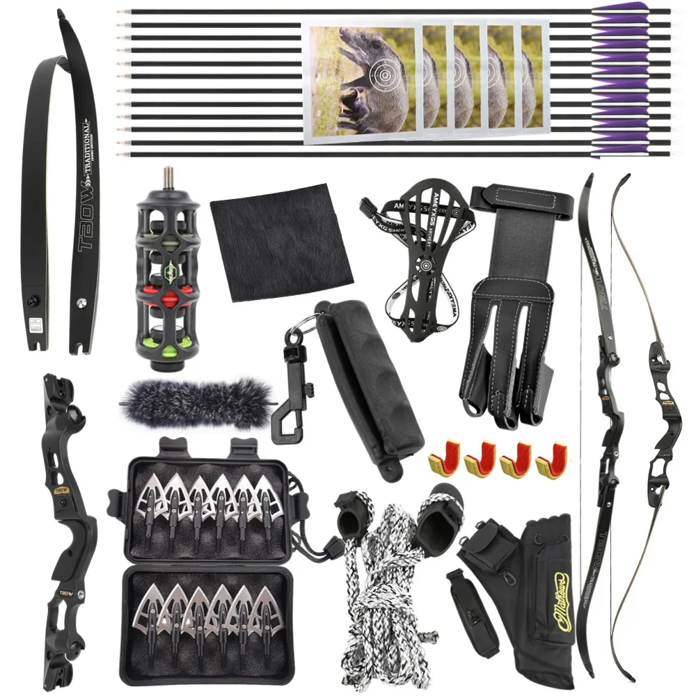 

American-Style Recurve Hunting Bow Set 62" 35Ibs ILF Interface Limbs Durable Aluminum Alloy Handle Suitable for Hunting Archery