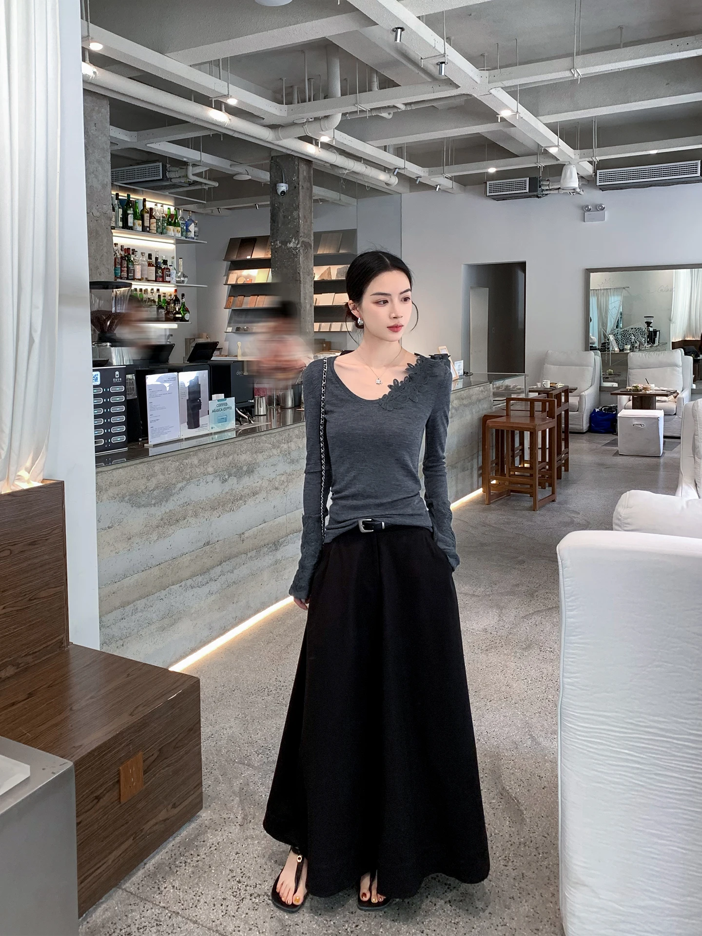 

Черная винтажная юбка-полусолнце с поясом, женская, свободного кроя, повседневная, А-силуэт, весна 2026, новый стиль, удобная, дышащая, из хлопка