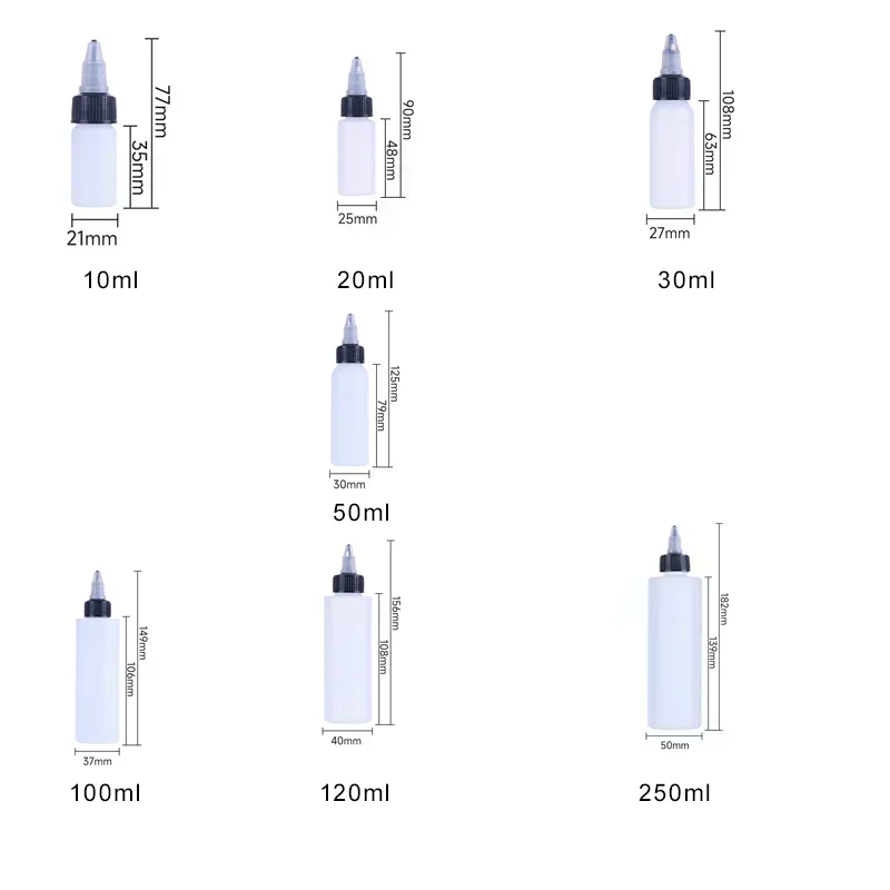 30Pcs 10ml-250ml Plastic Bottle with Twist Top Cap for Solvents Oils Paint Ink Liquid Cigarette Oil Pigment Squeeze Bottle Tip