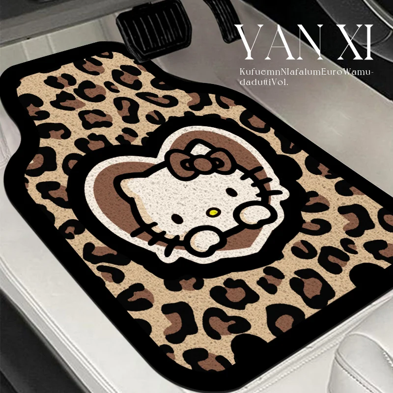 

Leopard Print Cartoon Silk Circle Car Universal Foot Mat Foot Mat Girl Driver's Carpet Car Mat