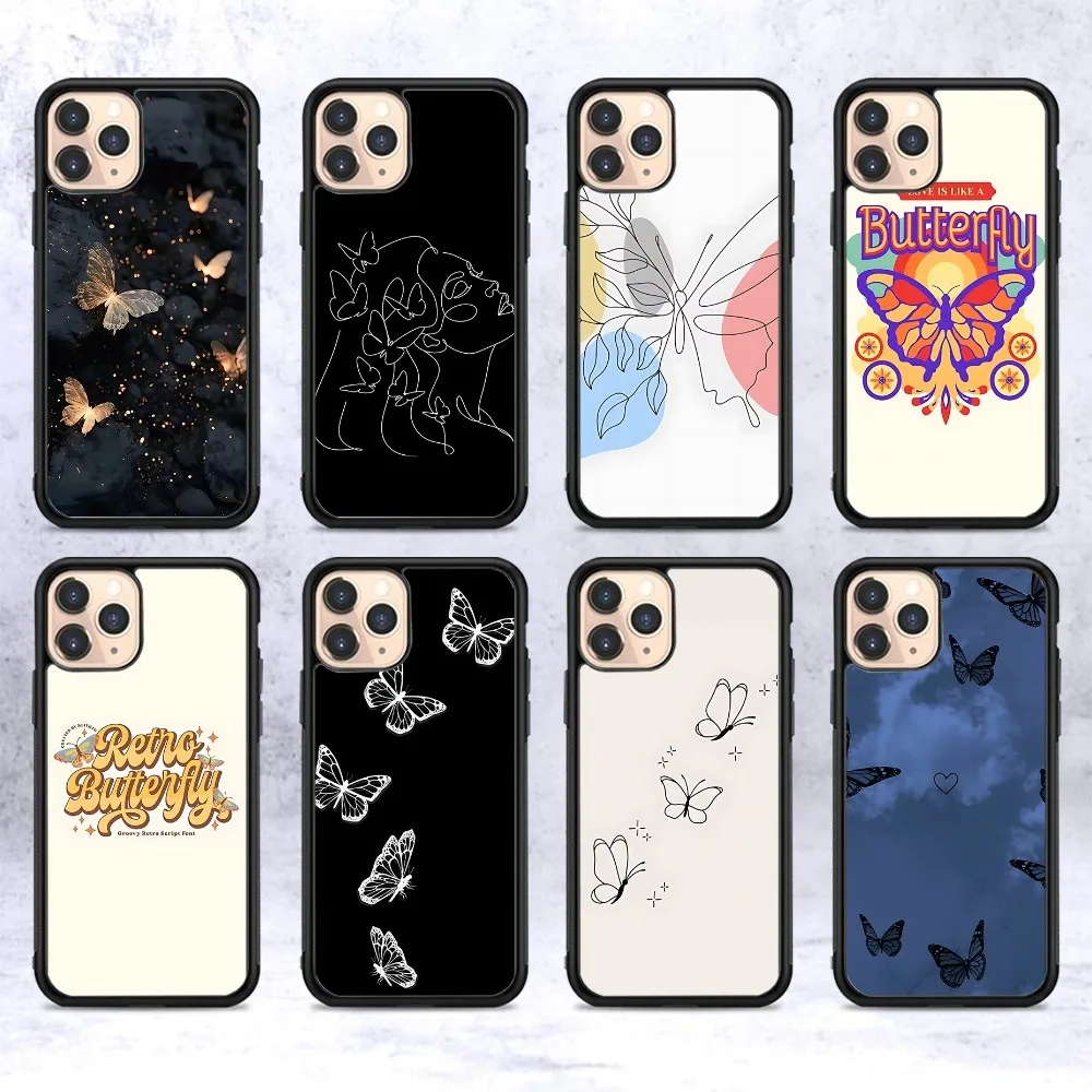 

INS Retro Butterfly Phone Case Silicone PC+TPU For For IPhone 11 12 13 14 15 16 Plus Pro Max Cover