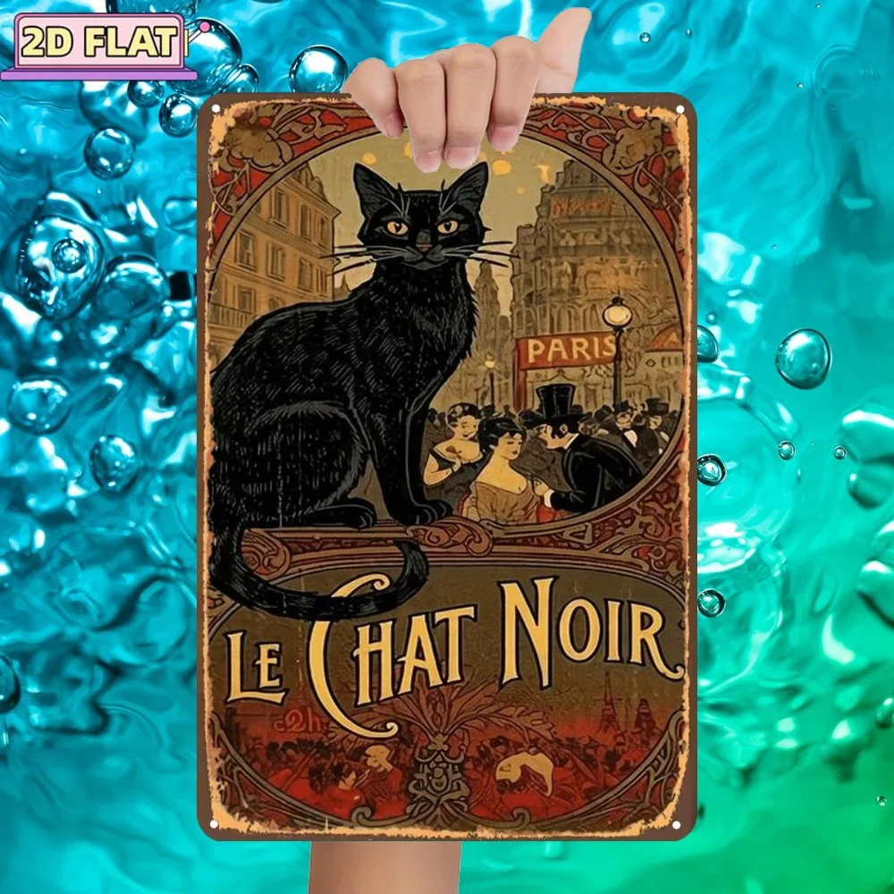 CIFBUY Vintage Aluminum Wall Art Waterproof Durable Le Chat Noir Paris Plaque for Bar Garage Home Farmhouse Decor