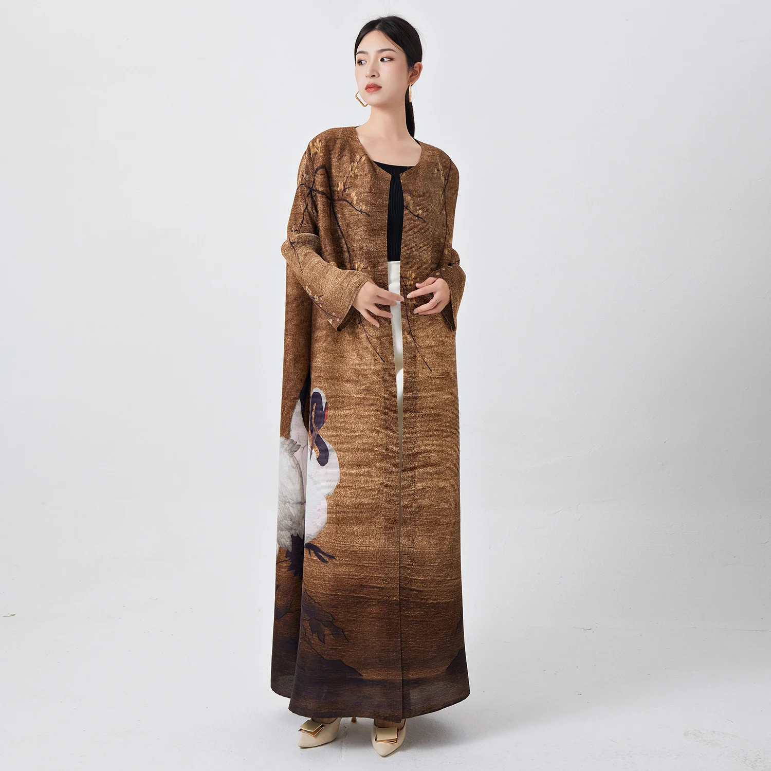 

Miyake Women's High Quality Pleated Robe Summer Fashion Long Cardigan Jacket Plus Size Loose Stretch Windbreaker