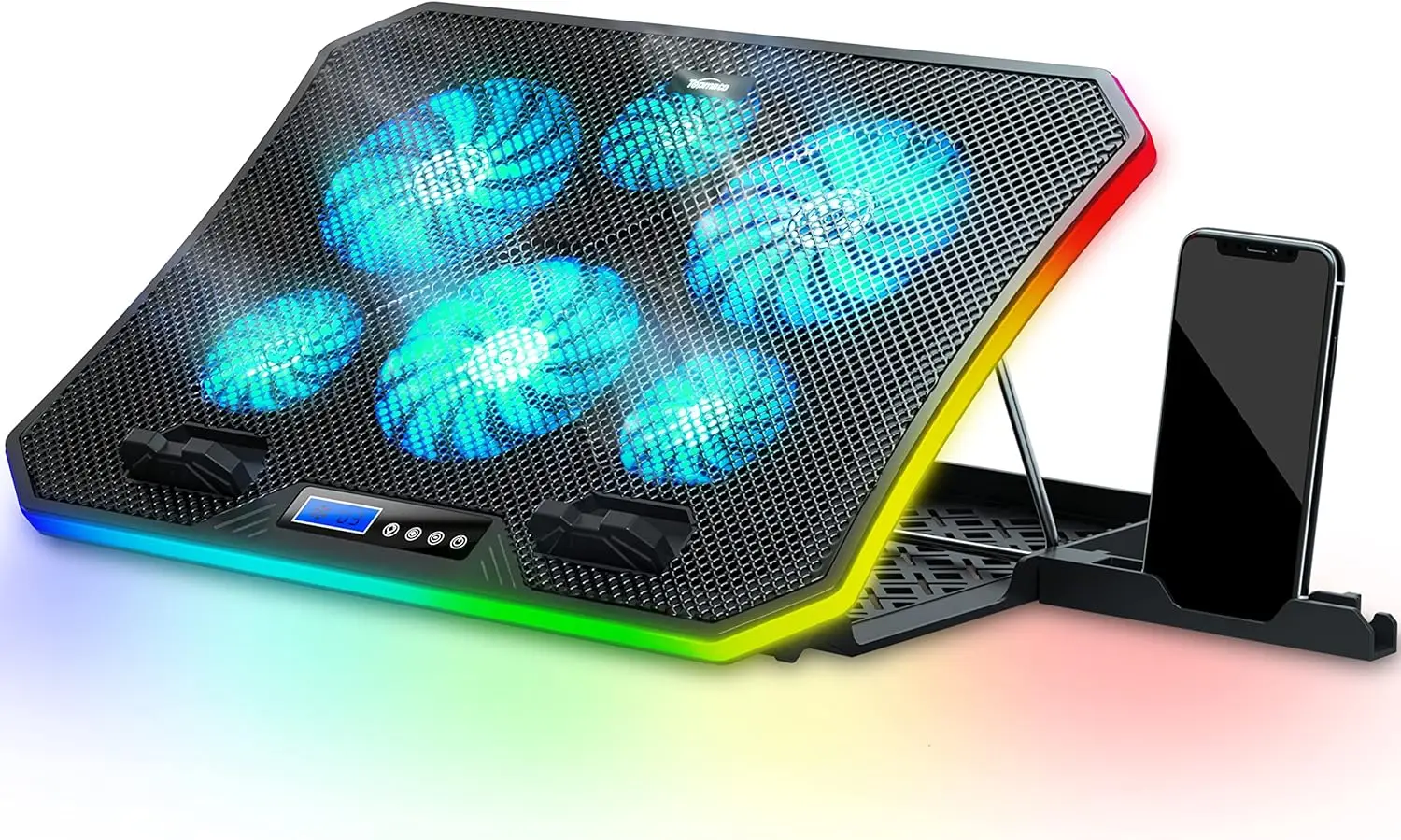 

C12 RGB Gaming Laptop Cooling Pad with 6 Quiet Fans, Adjustable Height for 15.6-17.3 Inch Laptops, Ice Blue LED Light