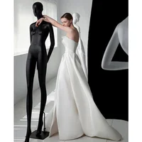 French Luxury White Satin Trailing Wedding Dresses for Bride 2026 Women Elegant Sexy Strapless Long Prom Party Dress Vestidos 5