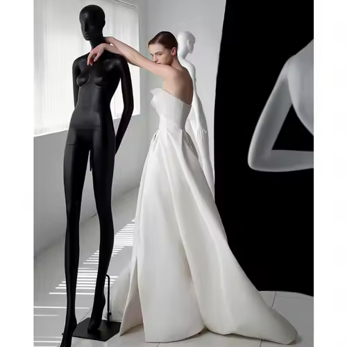 French Luxury White Satin Trailing Wedding Dresses for Bride 2026 Women Elegant Sexy Strapless Long Prom Party Dress vestidos - Image 5