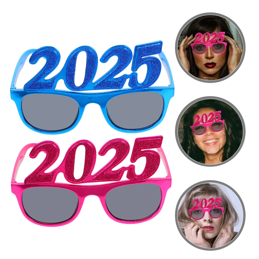 

2 Pcs Glasses Fun Sunglasses 2025 Eyeglasses Photo Prop Vintage Decorations New Year Eyewear Costume Accessory Man