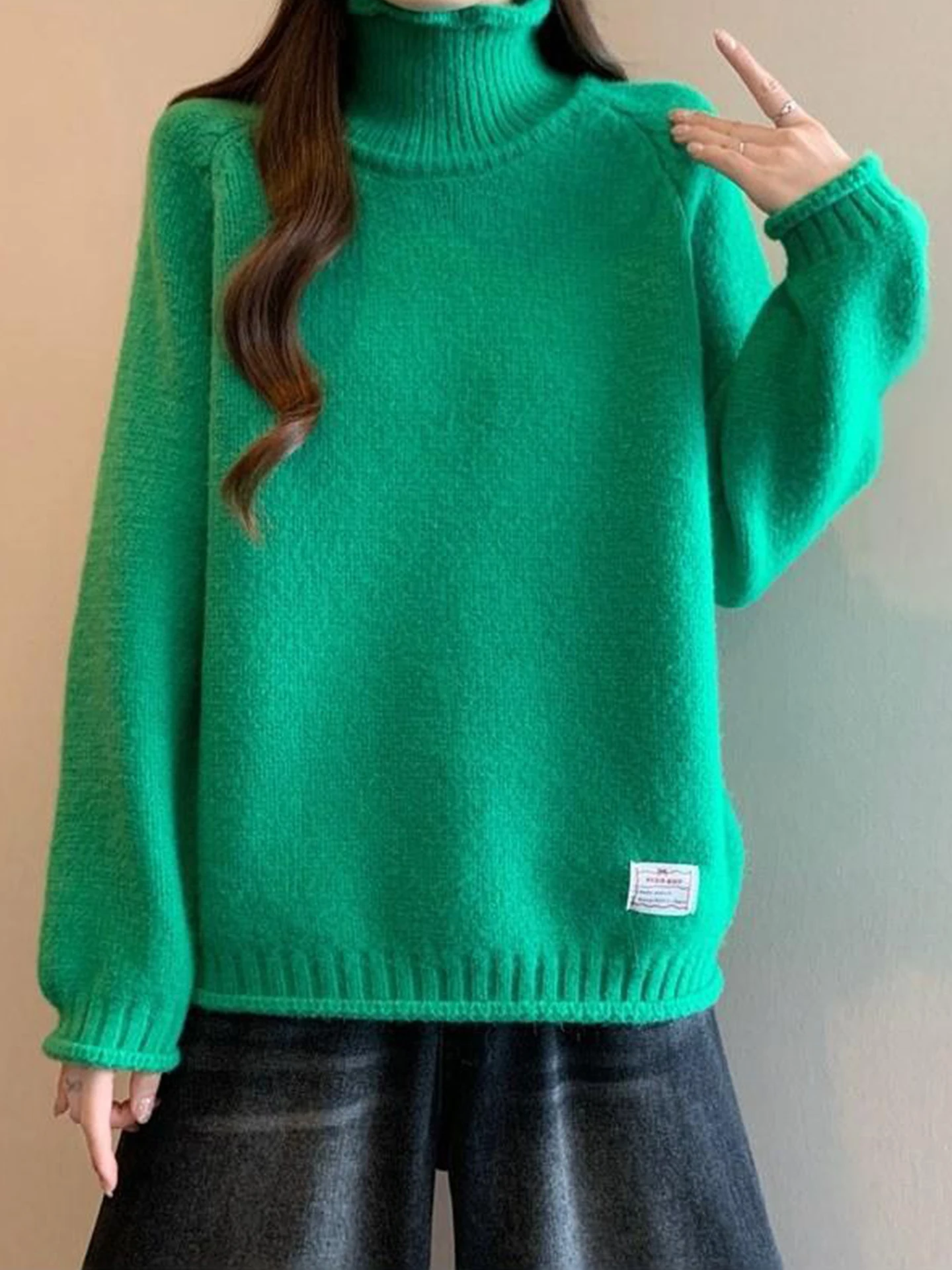 

Ретро-свитер с высоким воротником, вязаный, женский, весна-осень-зима, большие размеры, утягивающий, для ношения как под одежду, так и поверх нее, повседневный, комфортный