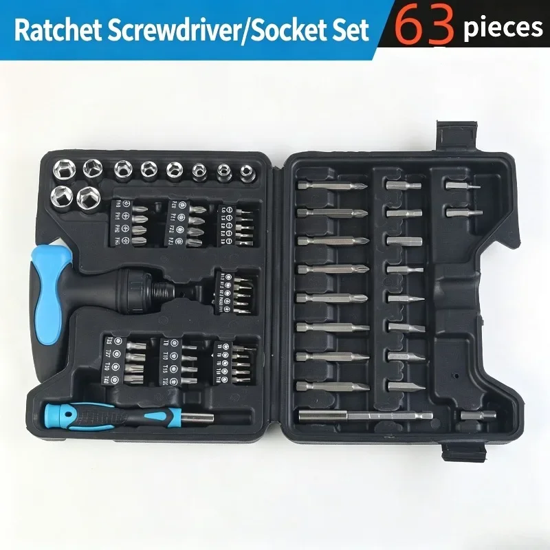 Ratchet Screwdriver Socket Set 34/44/63-Piece Repair Tool Kit with Extension Bar Portable Hand Tool for Home,Automotive Tools