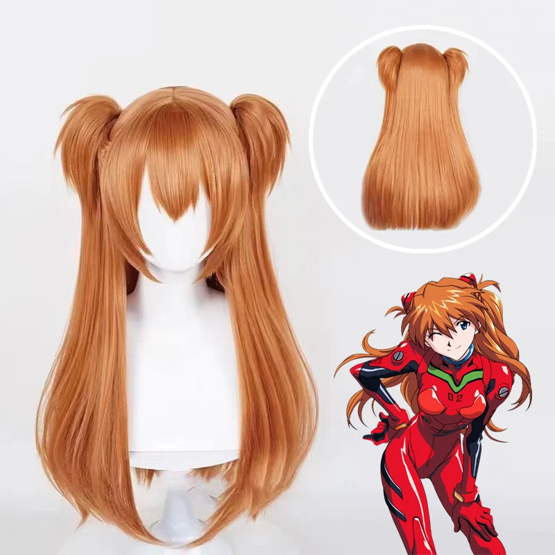 

EVANGELION Asuka Langley Soryu Cosplay Wig with Bangs Synthetic Straight Hair EVA Anime Role Long Breathable Brown Wig for Women