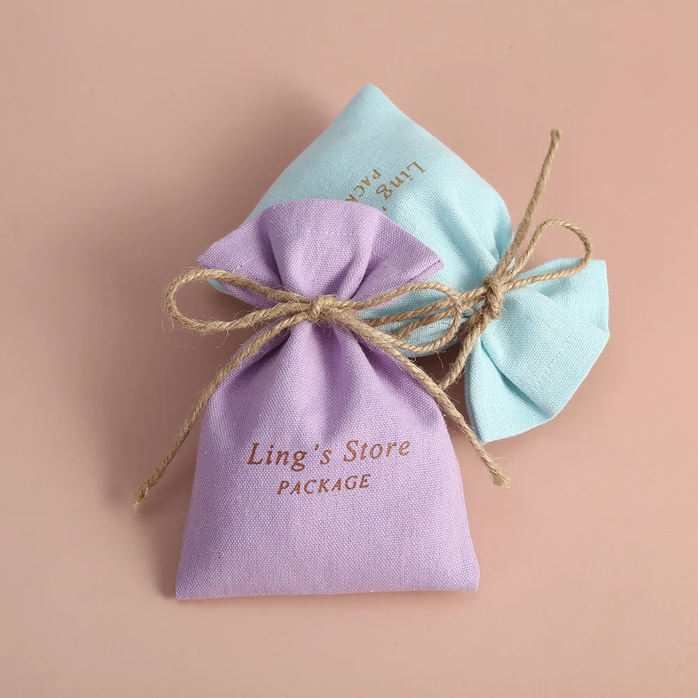 

100Pcs Custom Logo Solid Color Muslin Jewelry Bag Cosmetics Wedding Gift Cotton Canvas Packing Pouch DIY Container High Quality
