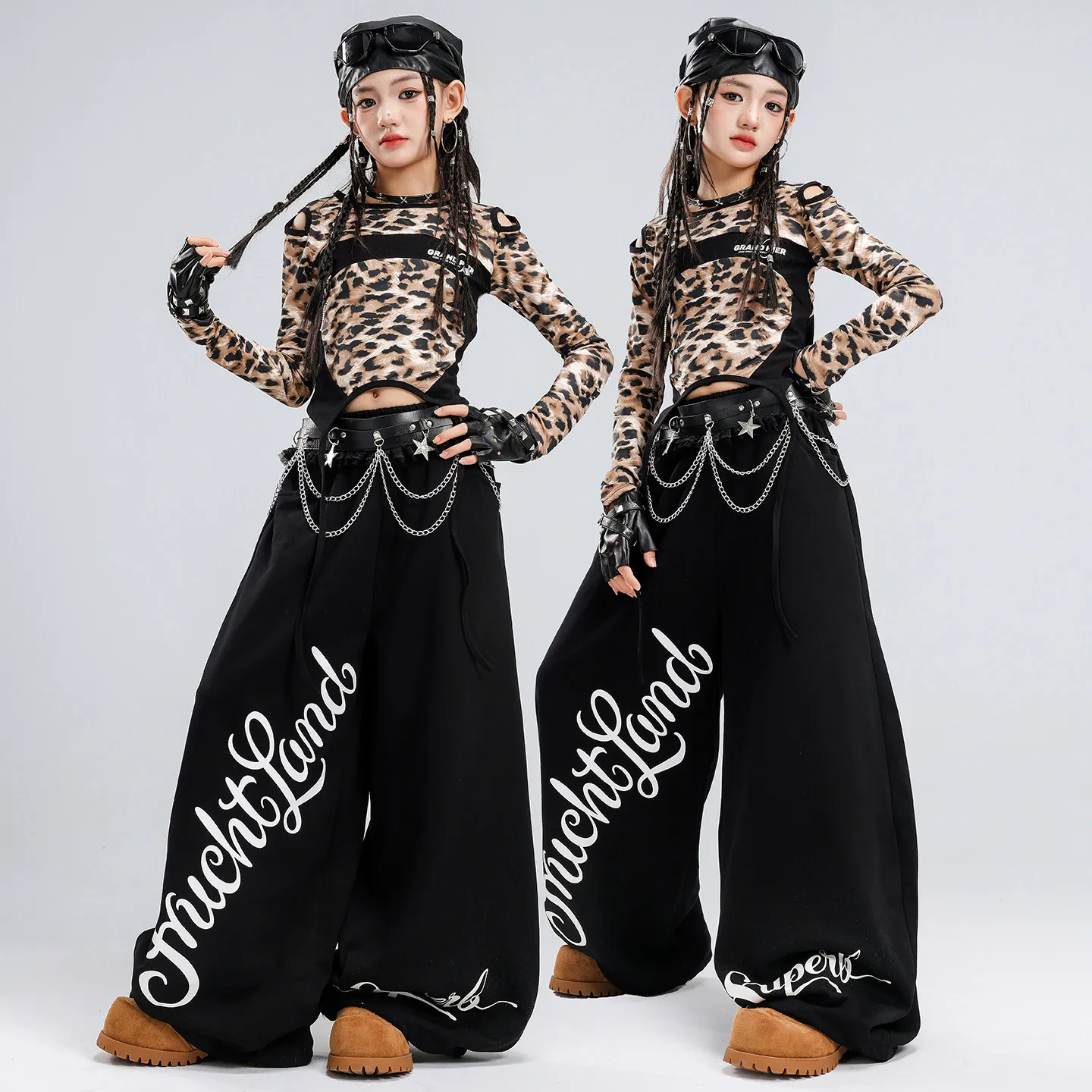 Kids Hip Hop Leopard Print Crop Top Loose Pants Girls K-pop Jazz Dance Clothes Sets Child Girl Group Streetwear Teens Costume