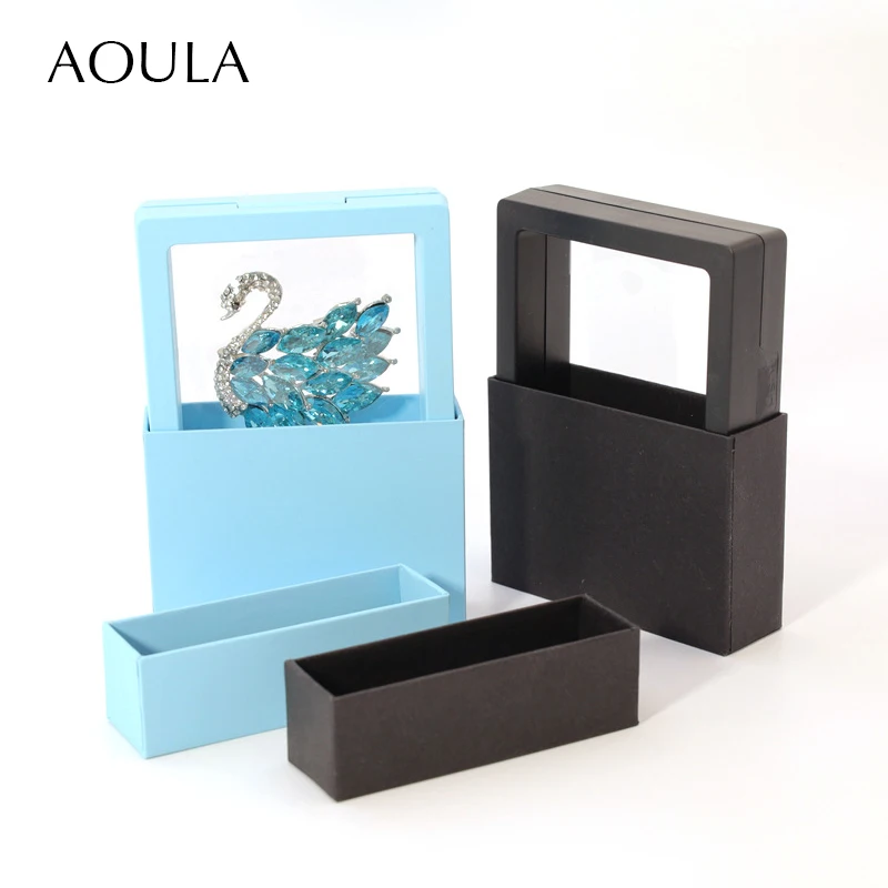 5PCS 3D Floating Frame Display Holder PE Film Suspended Jewelry Gift Box Pull-out Storage Case for Small Item Ornament Organizer