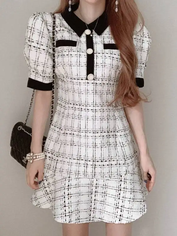 

Летняя женская юбка в клетку с эффектом утяжки на талии, модная, элегантная, с узором, для женщин