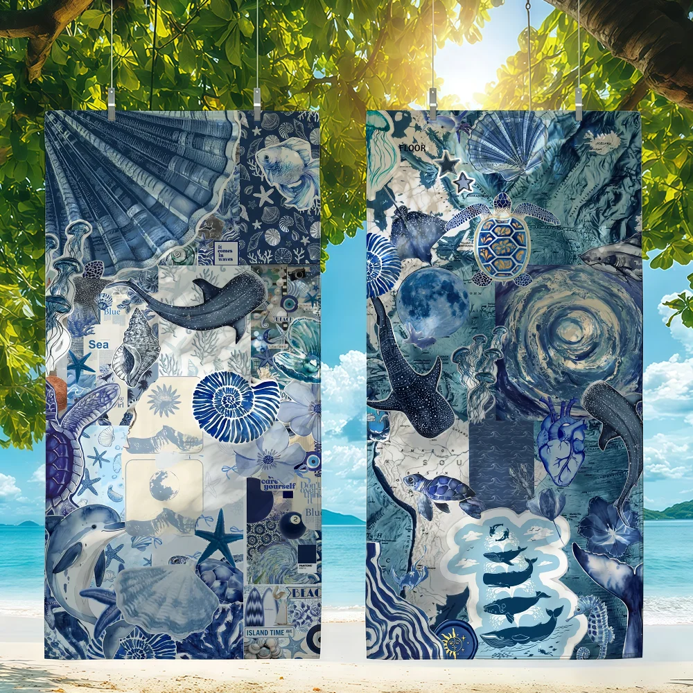 Marine life Blue hues Towel For Swim Yoga Gym Quick Drying Soft and skin-friendly Beach Towels All-Season