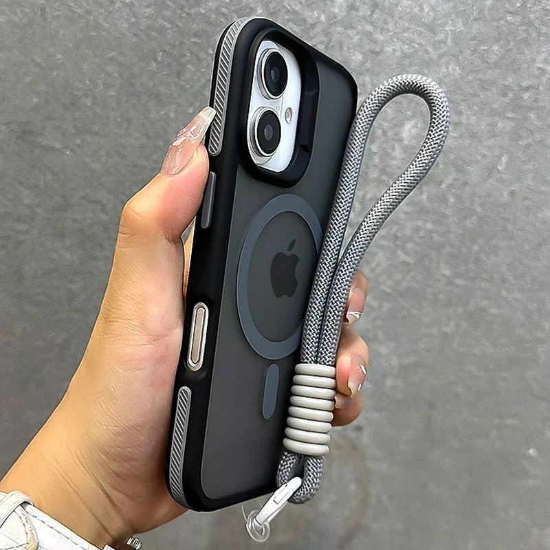 

Luxury With Lanyard Magsafe Matte Phone Case For Iphone 16pro 11 12 13 14 15 16 Pro Max Plus Magnetic Bumper Back Cases Cover
