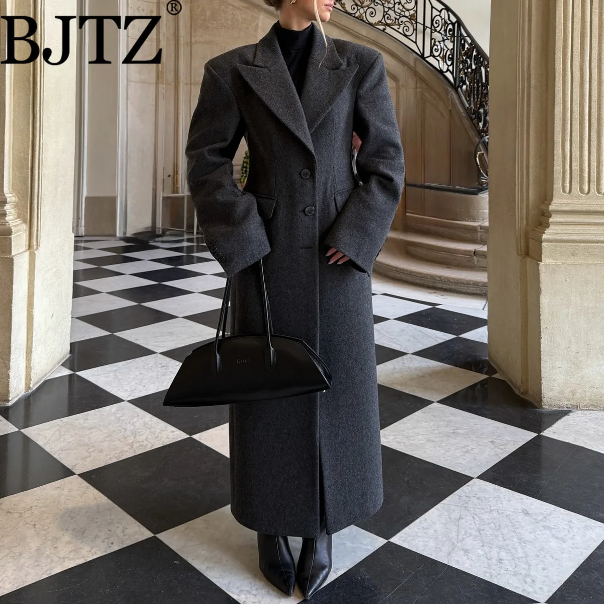 

BJTZ темпераментная офисная женская шерстяная куртка для женщин, осень-зима 2021, новый элегантный модный длинный шерстяной пиджак, верхняя одежда