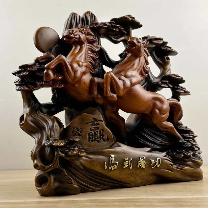 

Creative imitation sandalwood wooden horse statue crafts living room lobby office desk bookshelf home decoration opening gift