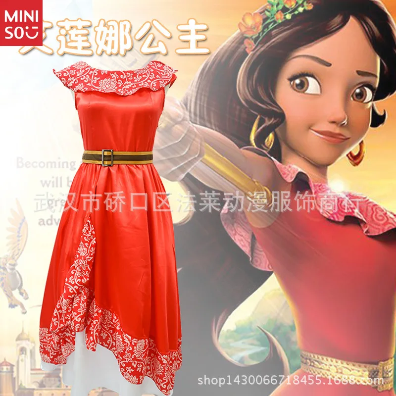 

MINISO Licensed Disney Elena of Avalor Princess Red Embroidered Cosplay Dress for Women - Halloween Party Carnival Fancy Outfit