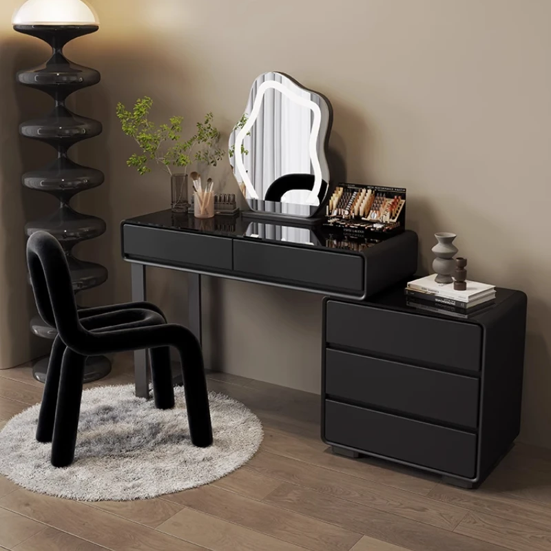 

Organizer Lights Storage Vanity Tables Mirror Chair Set Cabinet Drawers Dressers Makeup Girl Black Coiffeuse Furniture Home